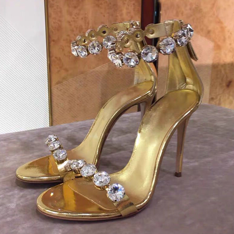 Gold Rhinestone High Heel Sandal