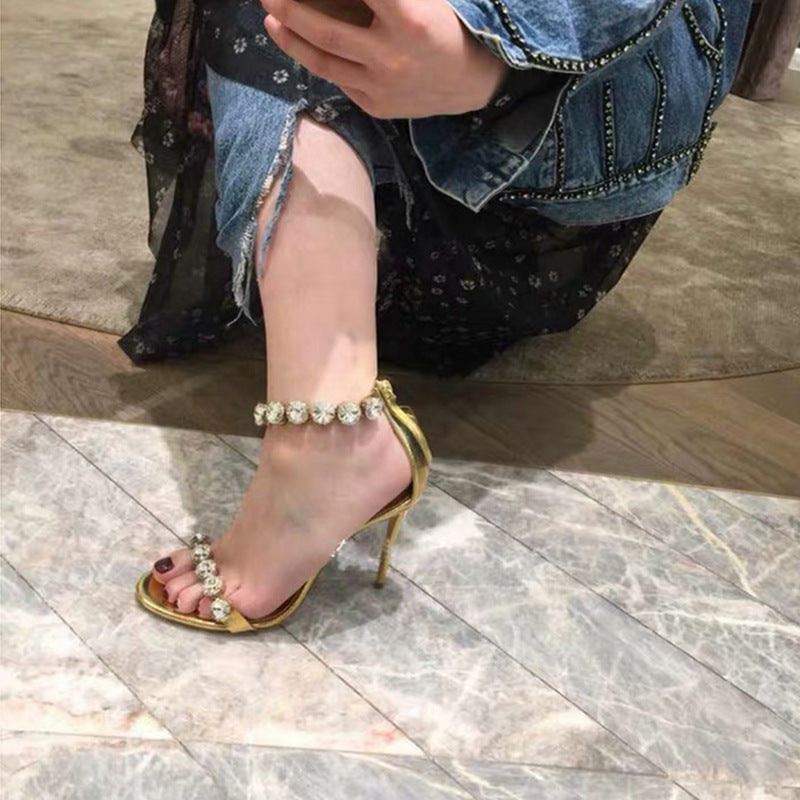 Gold Rhinestone High Heel Sandal