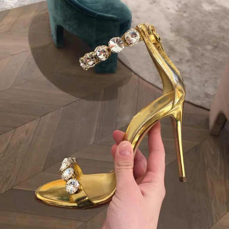 Gold Rhinestone High Heel Sandal
