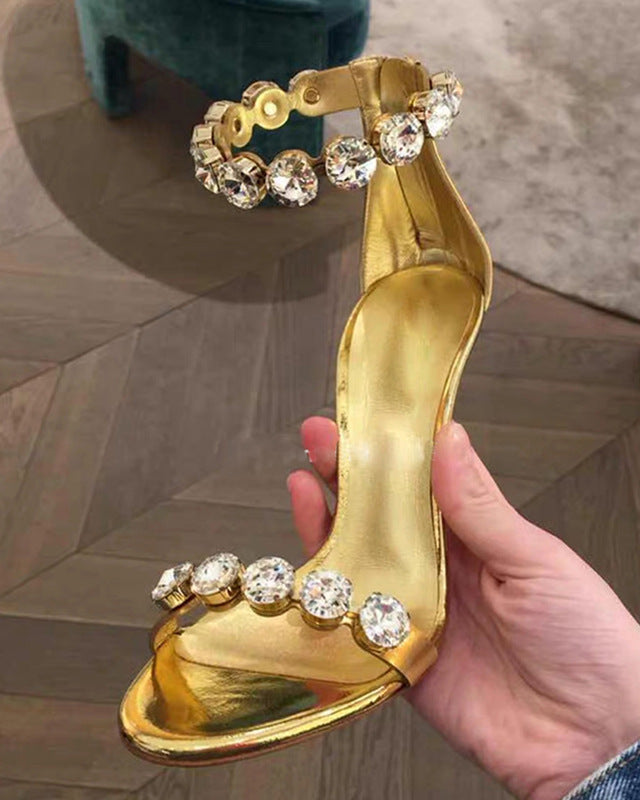 Gold Rhinestone High Heel Sandal