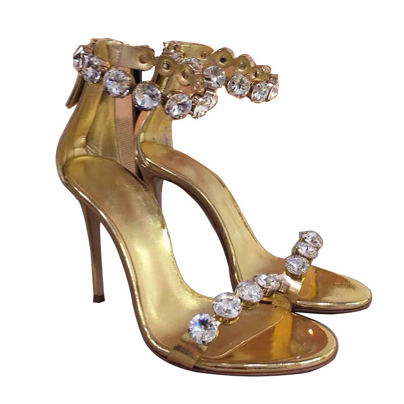 Gold Rhinestone High Heel Sandal