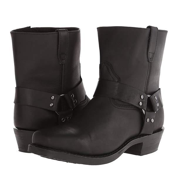 Damen Mittelhohe Biker-Stiefel Robustes Leder Mit Harness-Detail 6