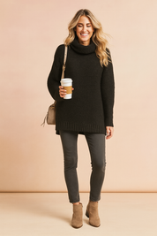 Damen Oversized Rollkragenpullover Bequem Warm Baumwolle 1