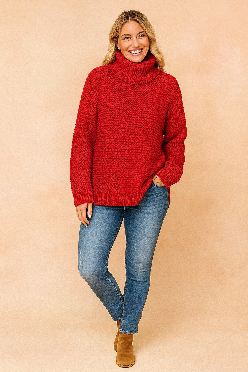 Damen Oversized Rollkragenpullover Bequem Warm Baumwolle 2