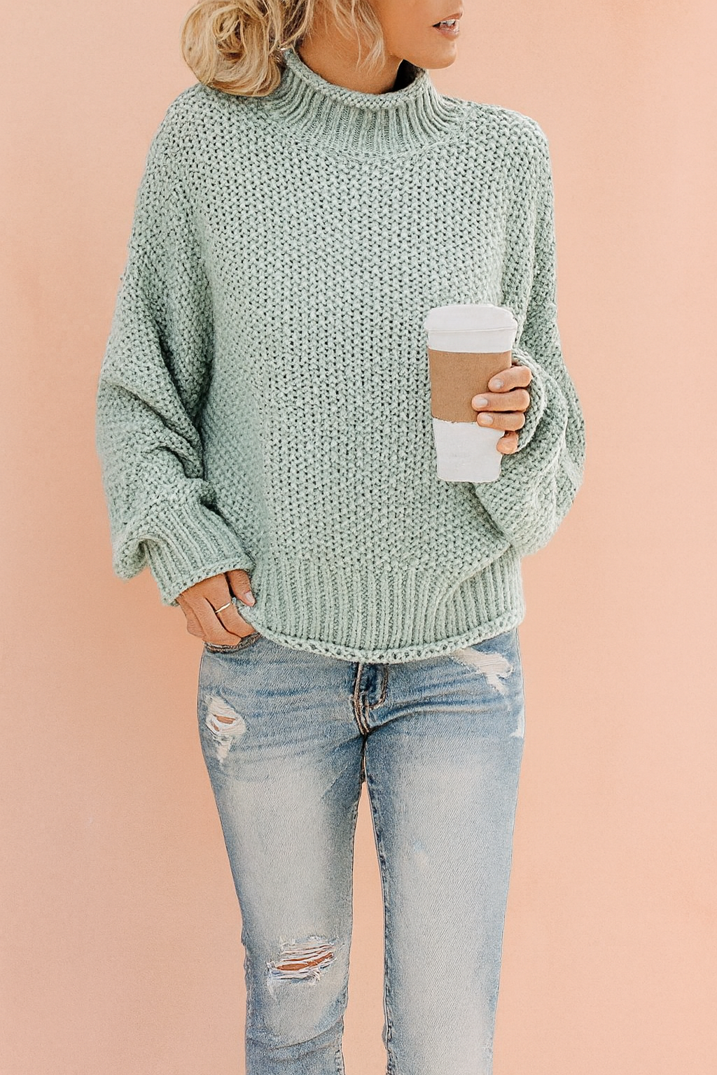 Damen Pullover Oversized Rollkragen Bequem Hochwertiger Strick 0