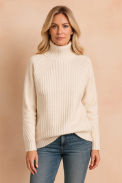 Damen Pullover Rippstrick Stehkragen Komfort Baumwollmischung 2