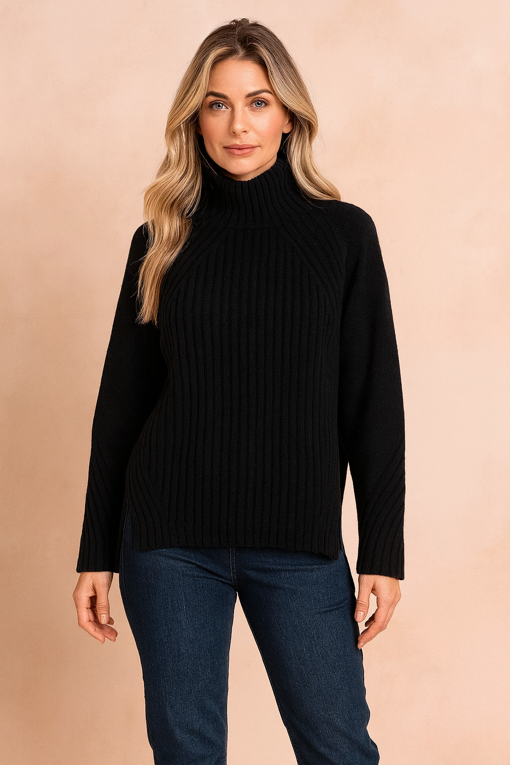 Damen Pullover Rippstrick Stehkragen Komfort Baumwollmischung 4