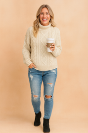 Damen Rollkragenpullover Eleganter Zopfstrick Hochwertige Strickware 0
