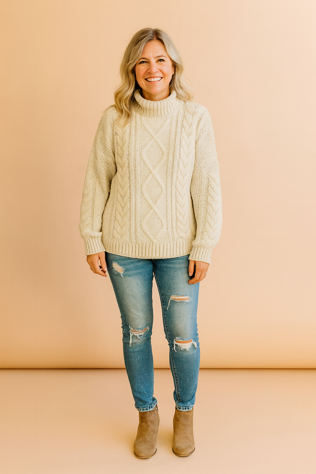 Damen Rollkragenpullover Eleganter Zopfstrick Hochwertige Strickware 1