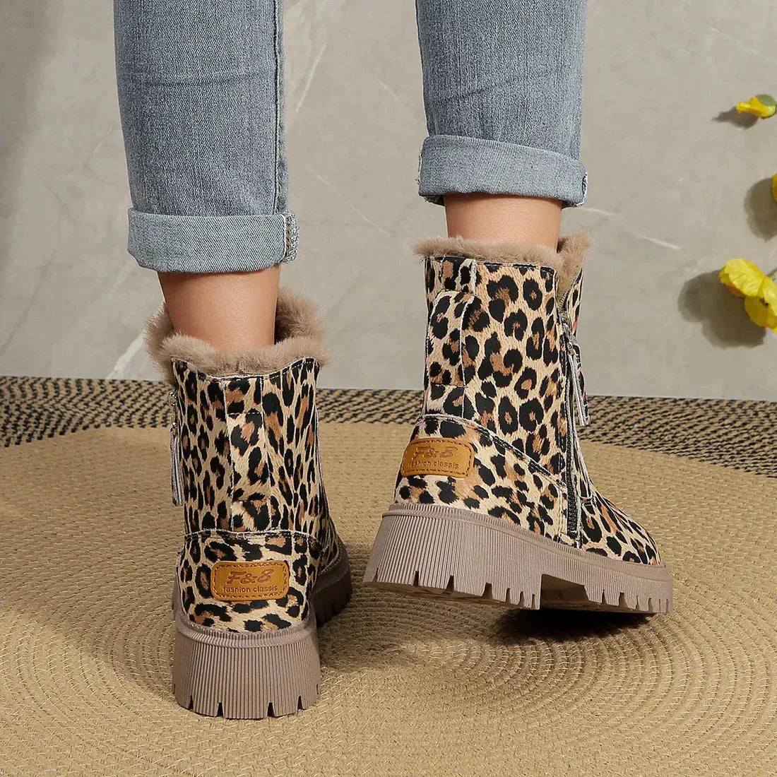 Damen Winterstiefel Gefüttert Leopardenmuster Plüsch Gummisohle 4