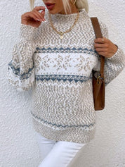 Damenpullover Halber Rollkragen Winter Schneeflockenmuster Polyester 0