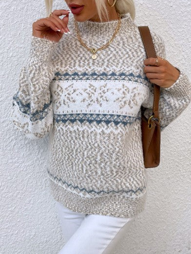 Damenpullover Halber Rollkragen Winter Schneeflockenmuster Polyester 0