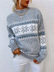 Damenpullover Halber Rollkragen Winter Schneeflockenmuster Polyester 1