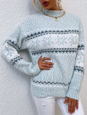 Damenpullover Halber Rollkragen Winter Schneeflockenmuster Polyester 2