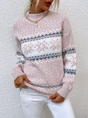 Damenpullover Halber Rollkragen Winter Schneeflockenmuster Polyester 3