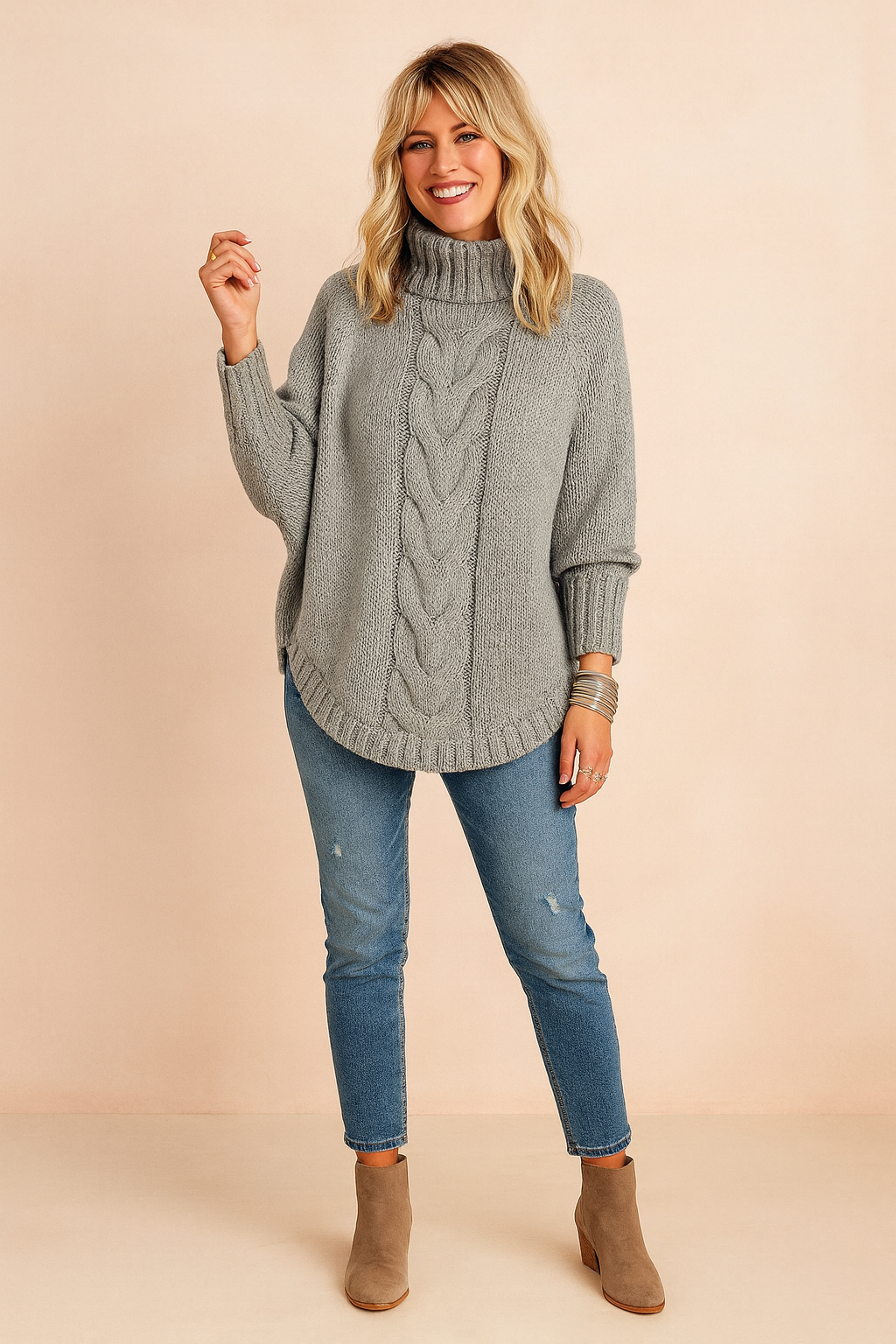 Damenpullover Oversized Rollkragen Bequem Strick für Herbst und Winter 1