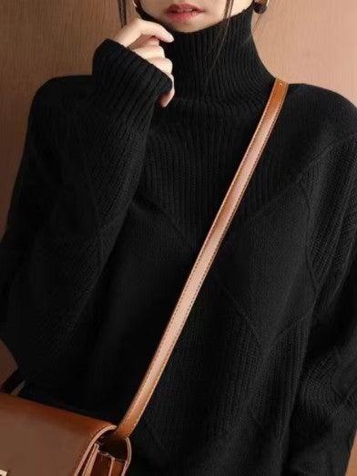 Damenpullover Oversized Warm Wolle 3D-Rautenmuster 1