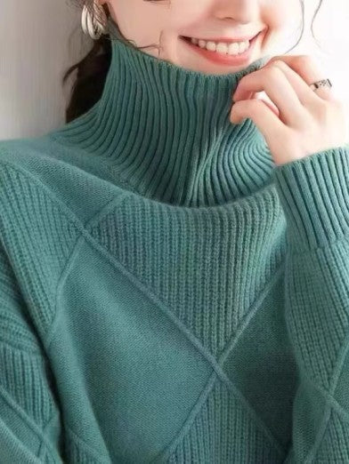 Damenpullover Oversized Warm Wolle 3D-Rautenmuster 2