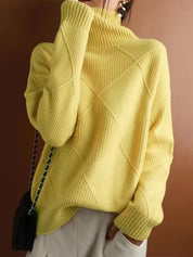 Damenpullover Oversized Warm Wolle 3D-Rautenmuster 3