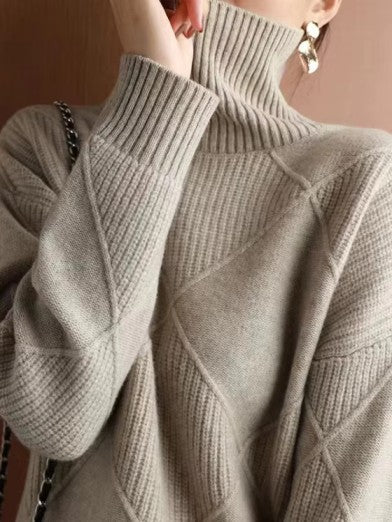 Damenpullover Oversized Warm Wolle 3D-Rautenmuster 4