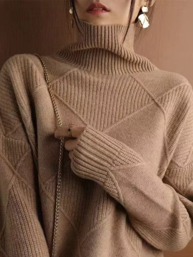 Damenpullover Oversized Warm Wolle 3D-Rautenmuster 5