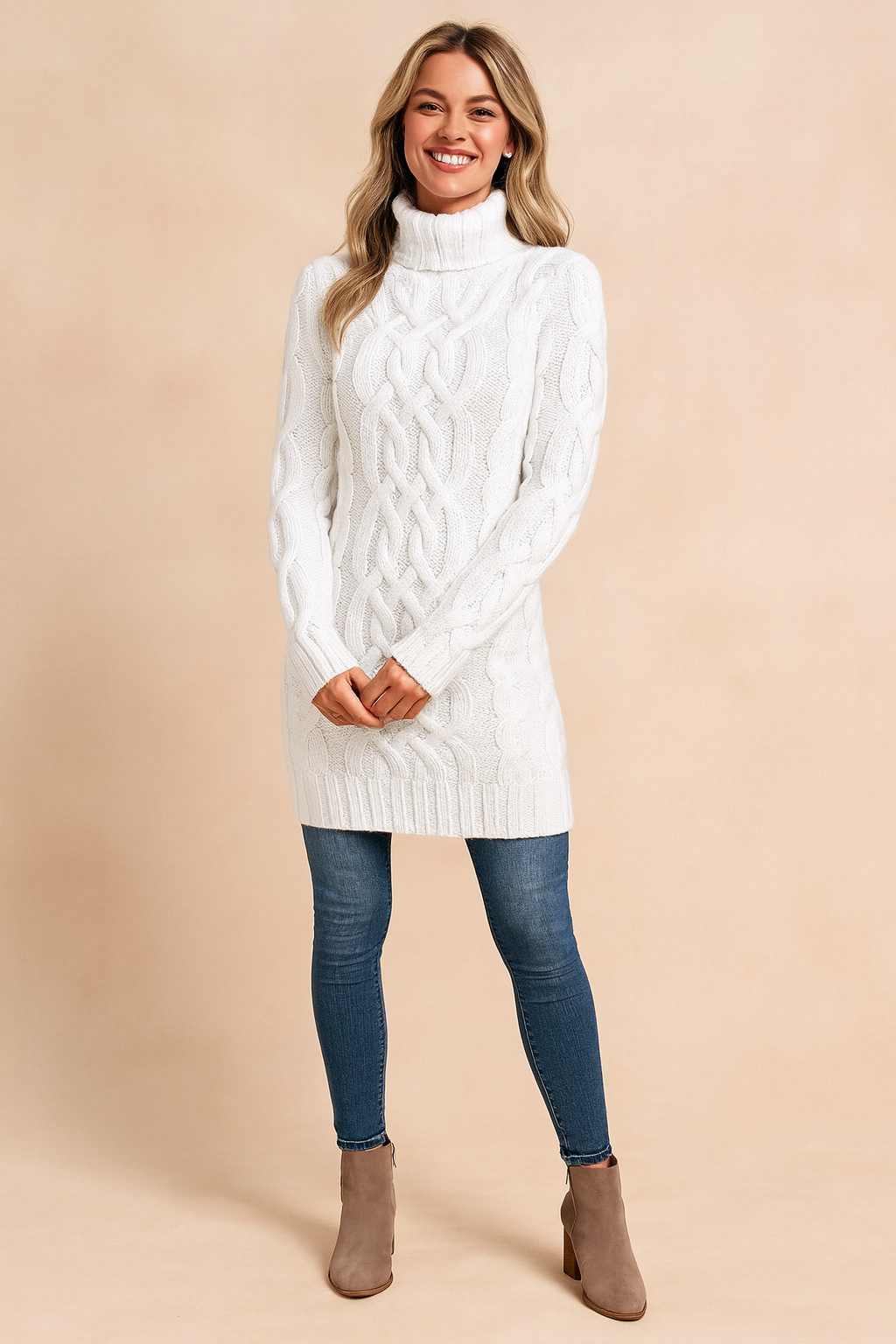 Damenpullover Rollkragen Warm Zopfmuster Hochwertige Wolle 1