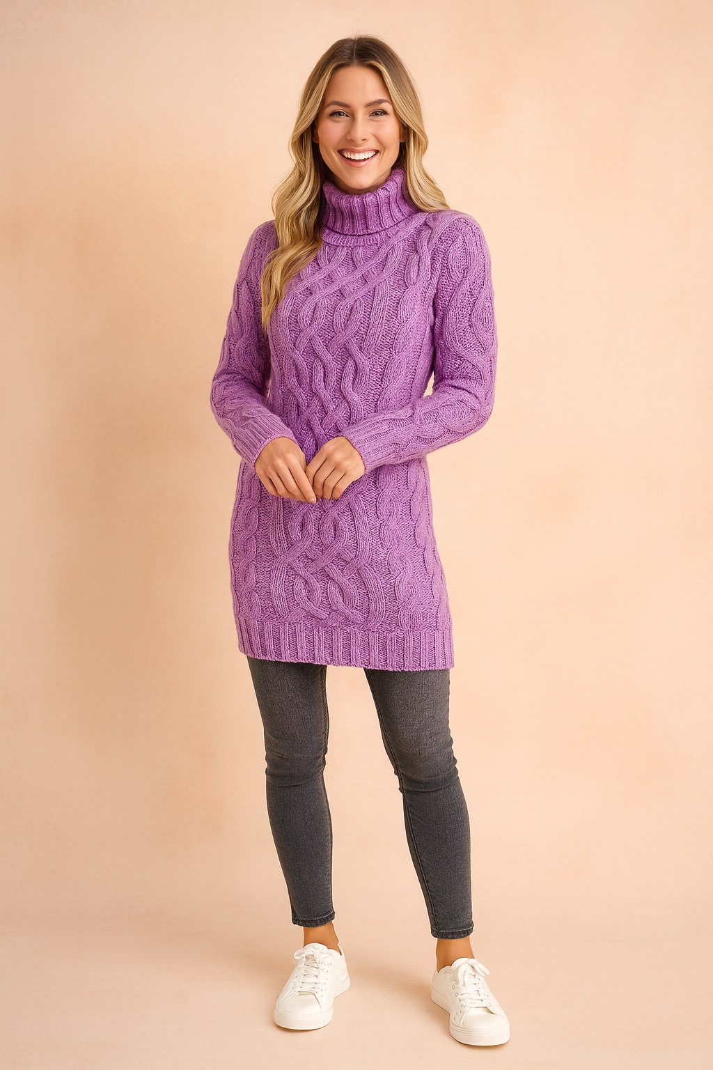 Damenpullover Rollkragen Warm Zopfmuster Hochwertige Wolle 5