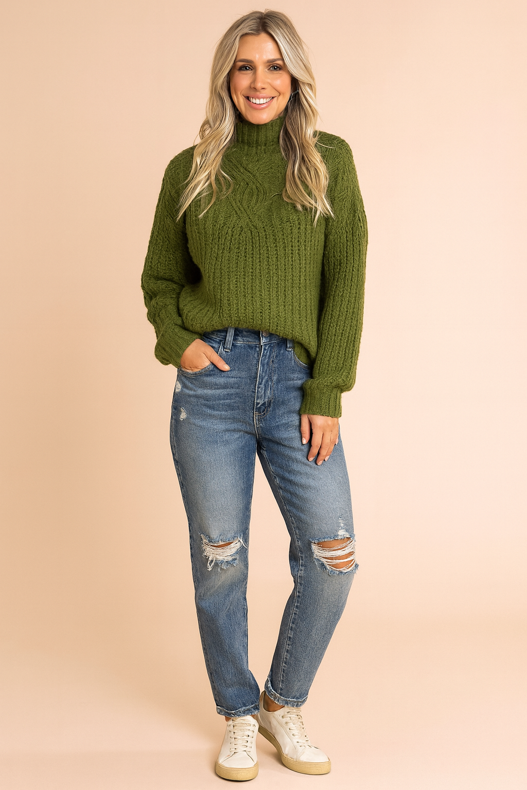 Damenpullover Rollkragen Zopfmuster Bequem 100% Baumwolle 0
