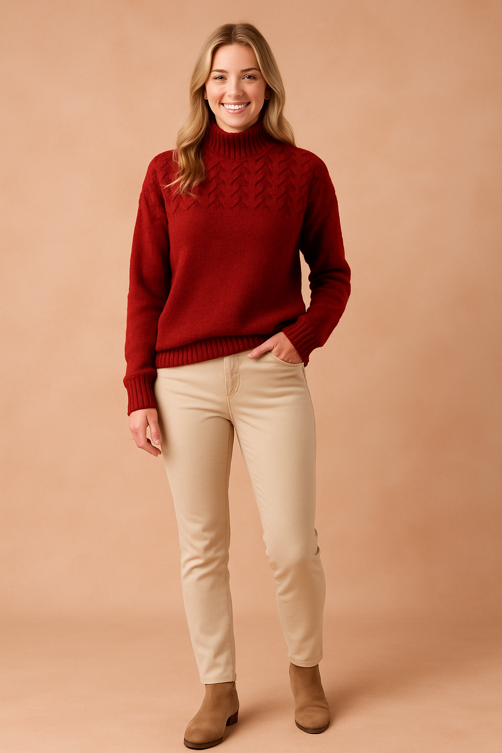 Damenpullover Stehkragen Gemustert Weich Tailliert Polyester 1