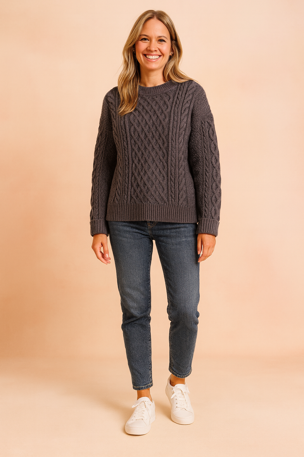 Damenpullover Zopfmuster Klassischer Stil Weiches Strickmaterial 3