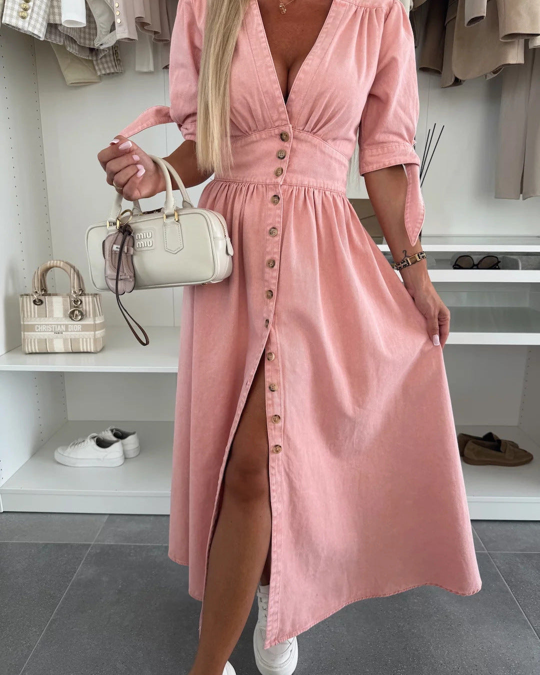 Robe en jean à manches courtes