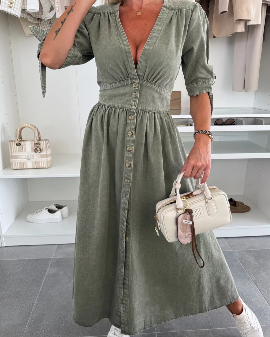 Robe en jean à manches courtes