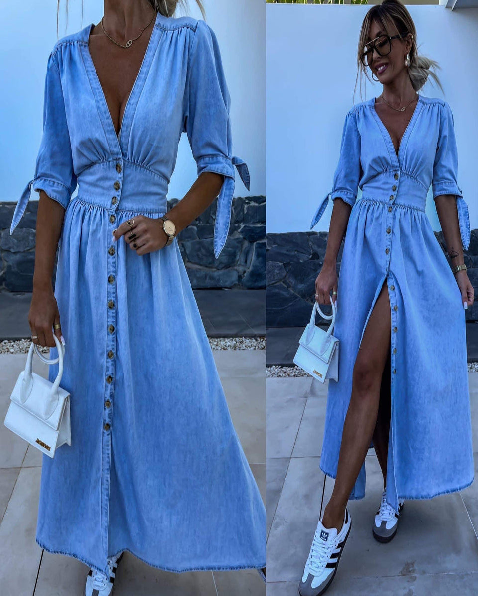 Robe en jean à manches courtes