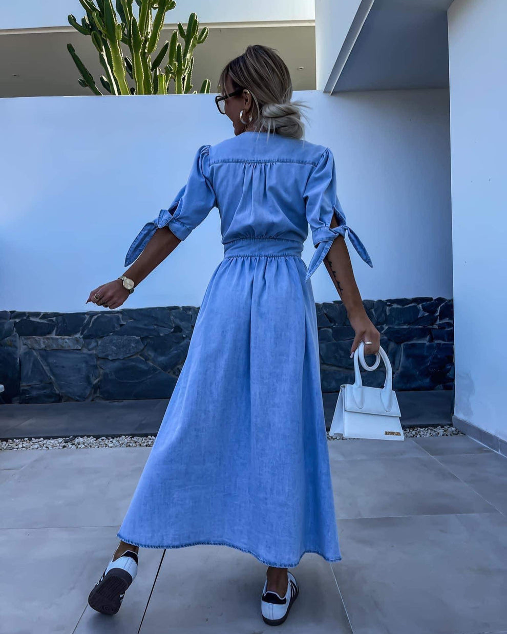 Robe en jean à manches courtes