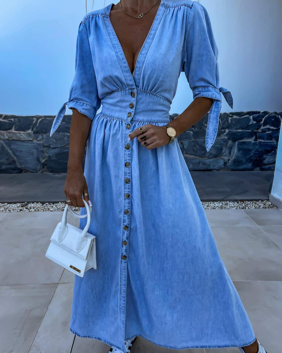 Robe en jean à manches courtes