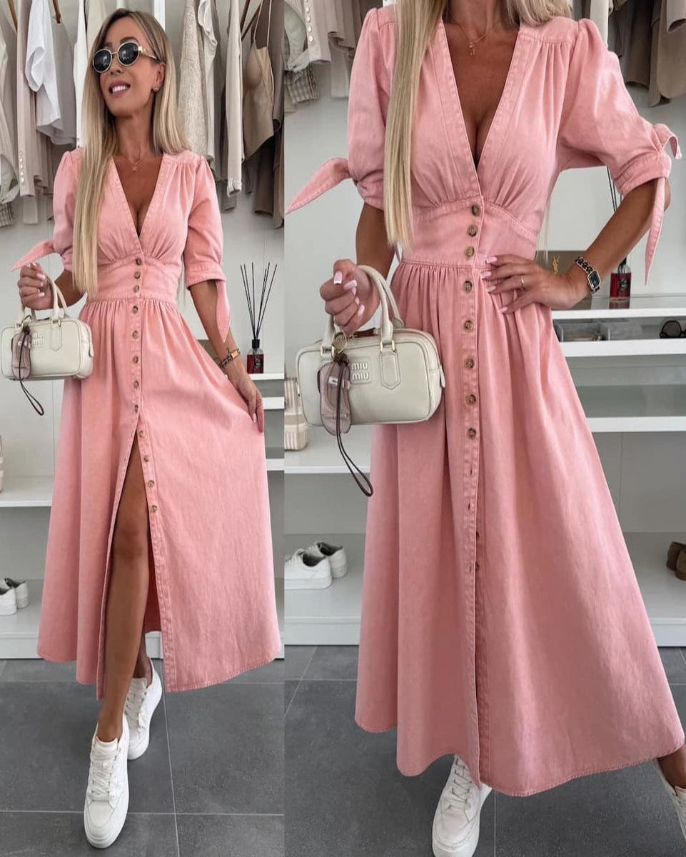 Robe en jean à manches courtes