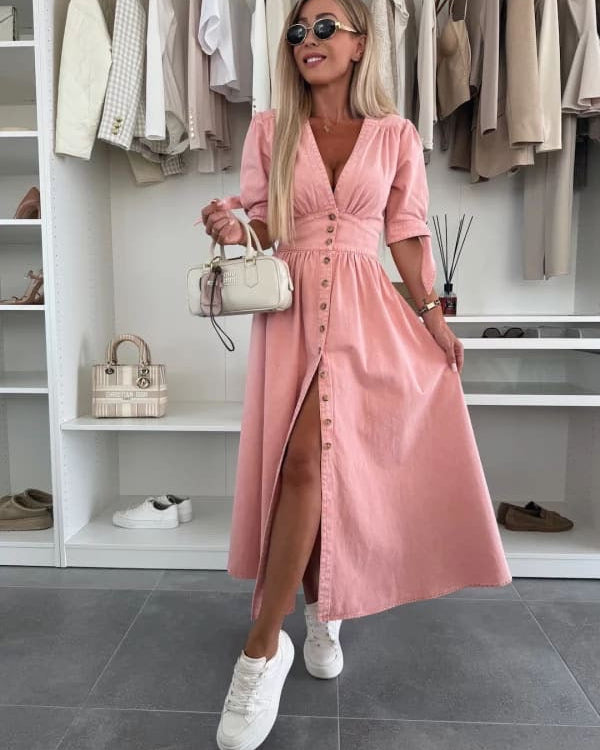 Robe en jean à manches courtes