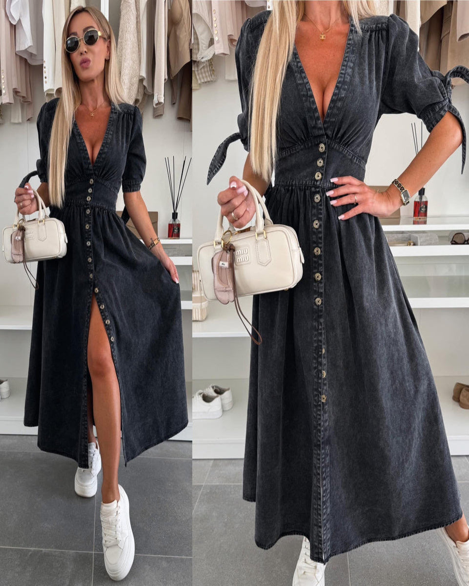 Robe en jean à manches courtes
