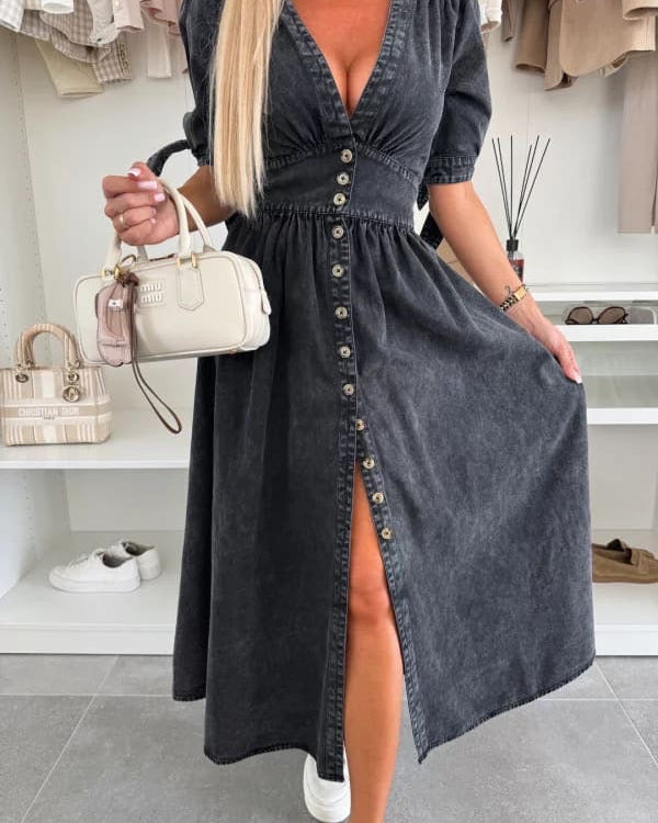 Robe en jean à manches courtes