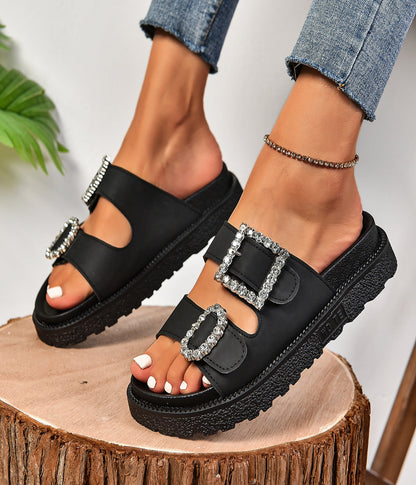 Sandale à talon épais avec strass