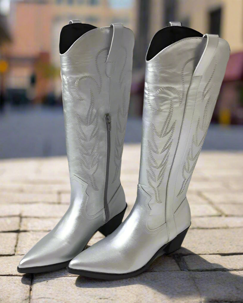Bottines Chelsea brodées argentées
