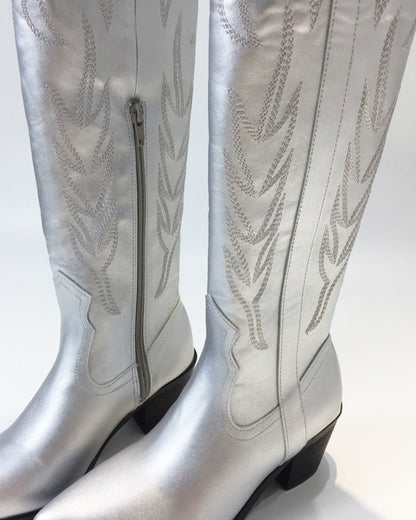 Bottines Chelsea brodées argentées