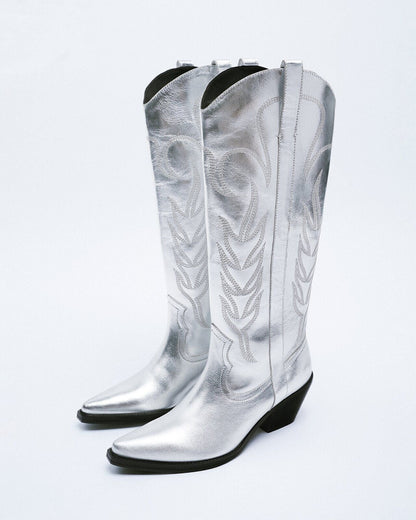 Bottines Chelsea brodées argentées