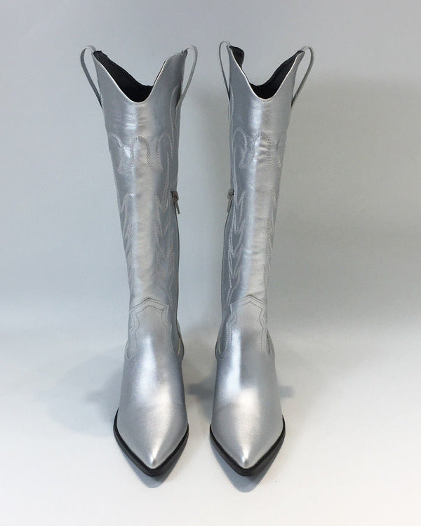 Bottines Chelsea brodées argentées