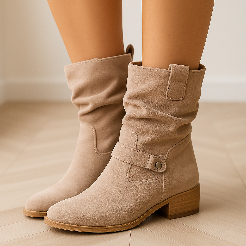 Damen Kniehohe Winterstiefel Bequem Wildleder Plissierter Schaft 0