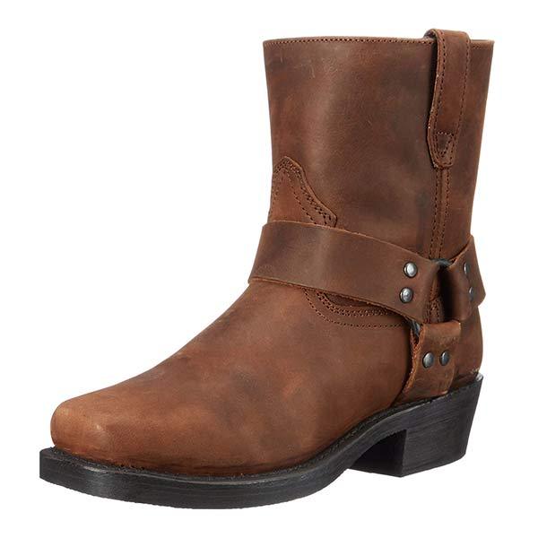 Damen Mittelhohe Biker-Stiefel Robustes Leder Mit Harness-Detail 0