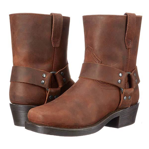 Damen Mittelhohe Biker-Stiefel Robustes Leder Mit Harness-Detail 1