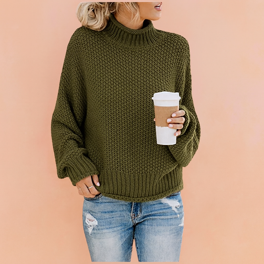 Damen Pullover Oversized Rollkragen Bequem Hochwertiger Strick 1