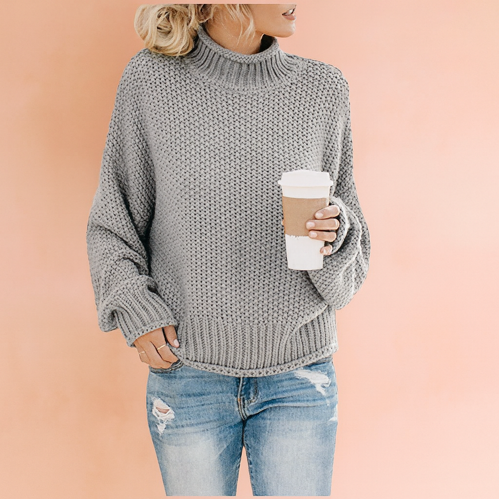Damen Pullover Oversized Rollkragen Bequem Hochwertiger Strick 2