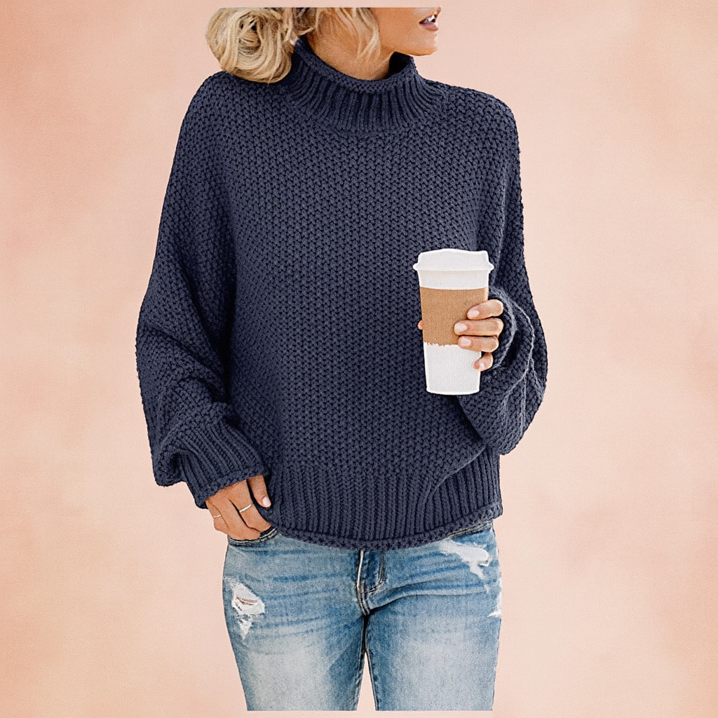 Damen Pullover Oversized Rollkragen Bequem Hochwertiger Strick 4